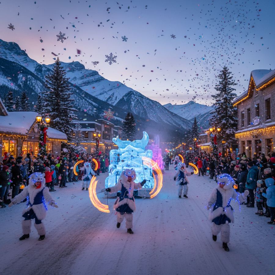 Parade through Banff Avenue