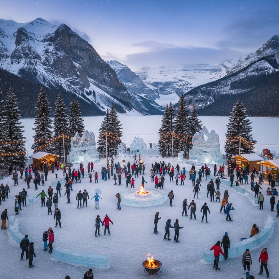 Skating in Banff during winter carnival