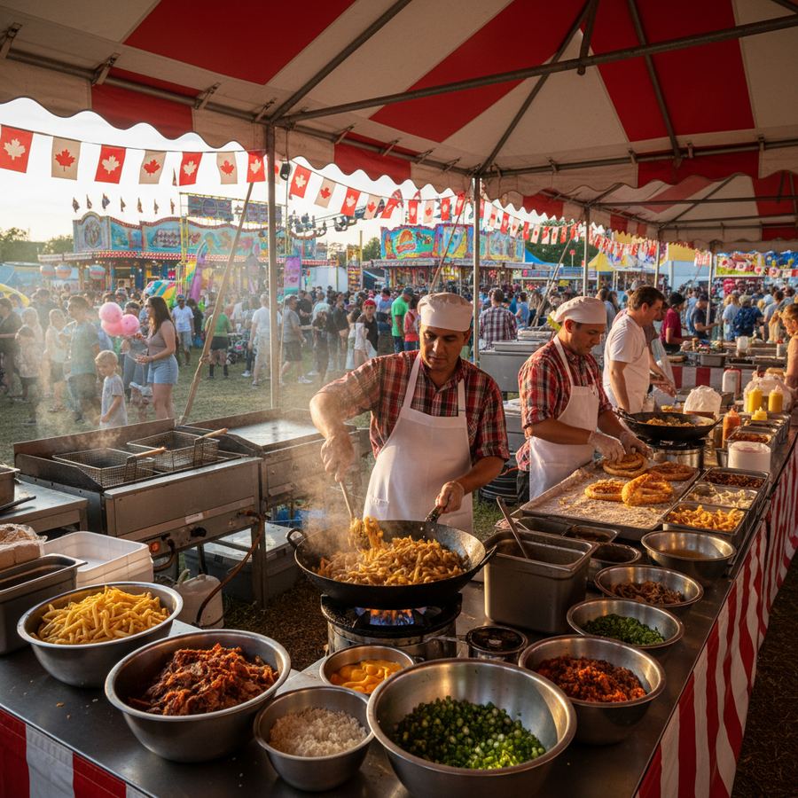 Food preparation at a carnival vendor