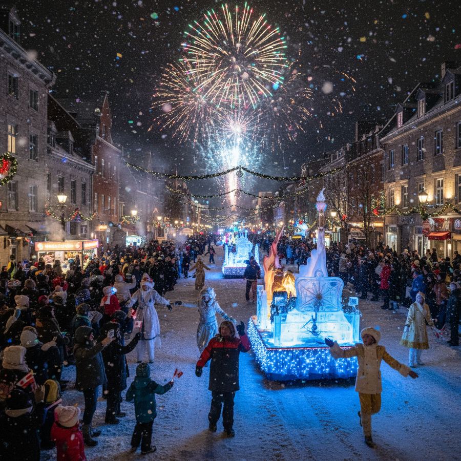Night parade at Quebec Winter Carnival