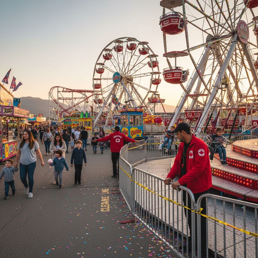 Carnival midway with safe ride operations